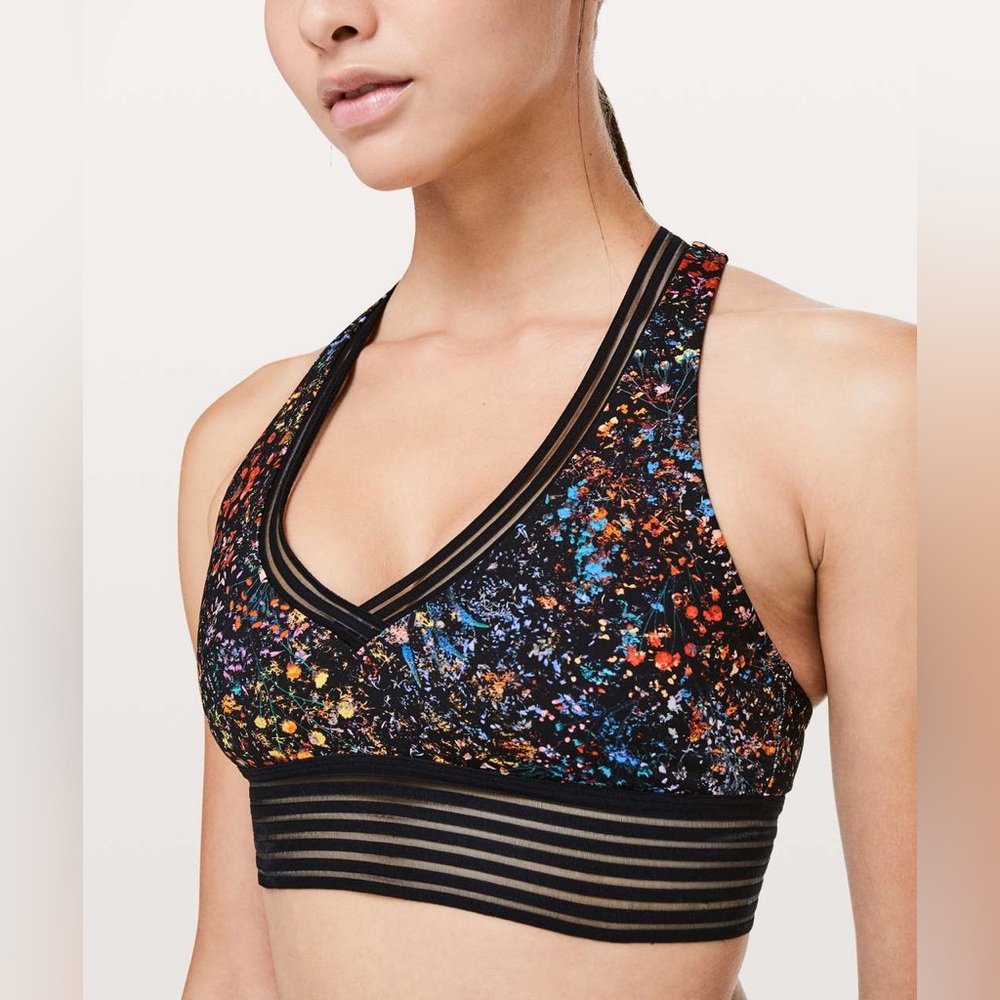 Lululemon Find Focus Bra Size 4 Flowerecent Floral Black Long Line Yoga Sports